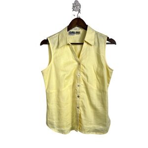 Edward Womens 100% Irish Linen Sleeveless Button Down Shirt Yellow Size M